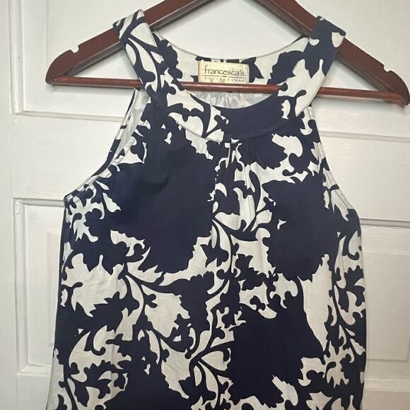 Francesca’s Collections Navy & White Print Halter Dress w Side Zip - Picture 3 of 10
